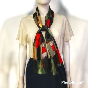 Vtg 1990s Satin Geometric Cube Disco Scarf